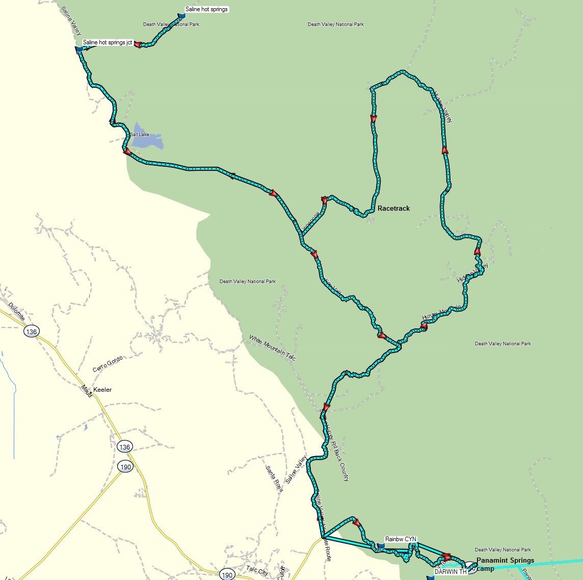 Panamint Springs - Hunter Pass - Racetrack - Lippencott Pass dual sport loop