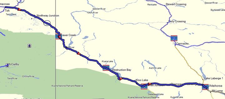 Alaska-Canada route map